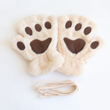 Load image into Gallery viewer, Cute Plush Cat Paw Gloves Thickened Fleece Warm Winterproof Half-finger Gloves Comfortable Soft Fabric Gloves for Adults Children