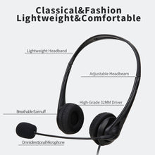 Load image into Gallery viewer, Call Center Headphone USB Wired Business Headset With 3.5mm Mic Volume Control Mute Cancelling Telephone Operator