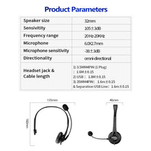 Load image into Gallery viewer, Call Center Headphone USB Wired Business Headset With 3.5mm Mic Volume Control Mute Cancelling Telephone Operator