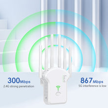 Load image into Gallery viewer, 300Mbps 1200Mbps with High 6 Antenna WiFi Repeater Wireless Router Network Amplifier Repeater Signal Cover Extender Range Signal WiFi Booster