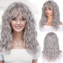 Load image into Gallery viewer, Curled Bangs Wave Wig Gray Long Wave Wig Synthetic Fiber Wig Women Wave Curly Hair Full Wig