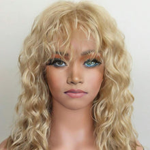 Load image into Gallery viewer, Curled Bangs Wave Wig Gray Long Wave Wig Synthetic Fiber Wig Women Wave Curly Hair Full Wig