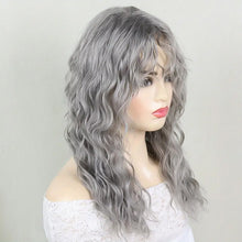 Load image into Gallery viewer, Curled Bangs Wave Wig Gray Long Wave Wig Synthetic Fiber Wig Women Wave Curly Hair Full Wig