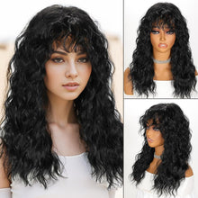 Load image into Gallery viewer, Curled Bangs Wave Wig Gray Long Wave Wig Synthetic Fiber Wig Women Wave Curly Hair Full Wig