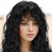 Load image into Gallery viewer, Curled Bangs Wave Wig Gray Long Wave Wig Synthetic Fiber Wig Women Wave Curly Hair Full Wig