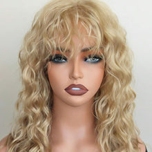 Load image into Gallery viewer, Curled Bangs Wave Wig Gray Long Wave Wig Synthetic Fiber Wig Women Wave Curly Hair Full Wig