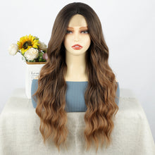 Load image into Gallery viewer, Front Lace Wig with Small Lace Cross Dyed Long Curly Hair Gradient Dyed Curly Wig Synthetic Full Top Women's Wig Cover