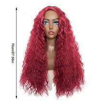 Load image into Gallery viewer, African Wig Women's Fashionable Black and Red Small Curly Hair Water Ripple Corn Perm Split Bangs Full Top Headband