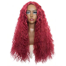 Load image into Gallery viewer, African Wig Women's Fashionable Black and Red Small Curly Hair Water Ripple Corn Perm Split Bangs Full Top Headband