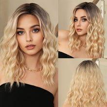 Load image into Gallery viewer, Female Wig S Split Seam Dyed Water Ripple Brown Black Gradient Gold Headband Wavy Curly Medium Long Hair Wig