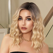 Load image into Gallery viewer, Female Wig S Split Seam Dyed Water Ripple Brown Black Gradient Gold Headband Wavy Curly Medium Long Hair Wig
