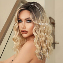 Load image into Gallery viewer, Female Wig S Split Seam Dyed Water Ripple Brown Black Gradient Gold Headband Wavy Curly Medium Long Hair Wig