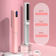 Load image into Gallery viewer, Foldable Portable Straight Hair Comb Rechargeable Wireless Negative Ion Straight Roll Dual Purpose Curling Iron Hairstyling Tool