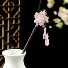 Load image into Gallery viewer, Tassel Hairpin Multiple Flower Shapes Wooden Updo Hair Clasp Retro Minimalist Temperamental Headwear Hair Accessory for Women