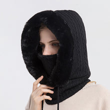 Load image into Gallery viewer, Winter Soft Comfortable Knitted Hat Warm Neckerchief Face Mask Cold-proof Hood Fleece-lined Thickened Solid Color Outdoor Hat
