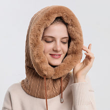 Load image into Gallery viewer, Winter Soft Comfortable Knitted Hat Warm Neckerchief Face Mask Cold-proof Hood Fleece-lined Thickened Solid Color Outdoor Hat