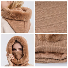 Load image into Gallery viewer, Winter Soft Comfortable Knitted Hat Warm Neckerchief Face Mask Cold-proof Hood Fleece-lined Thickened Solid Color Outdoor Hat