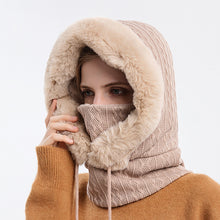 Load image into Gallery viewer, Winter Soft Comfortable Knitted Hat Warm Neckerchief Face Mask Cold-proof Hood Fleece-lined Thickened Solid Color Outdoor Hat