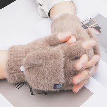 Load image into Gallery viewer, Plush Flip Five Finger Gloves Thick Cold-proof Warm Half-finger Gloves Comfortable Soft Fabric Gloves for Outdoor Activities