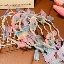 Load image into Gallery viewer, Imitation Pearl Butterfly Ribbon Headband Versatile Temperamental Hair Hoop Headwear Hair Styling Accessories for Children