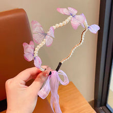 Load image into Gallery viewer, Imitation Pearl Butterfly Ribbon Headband Versatile Temperamental Hair Hoop Headwear Hair Styling Accessories for Children