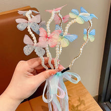 Load image into Gallery viewer, Imitation Pearl Butterfly Ribbon Headband Versatile Temperamental Hair Hoop Headwear Hair Styling Accessories for Children