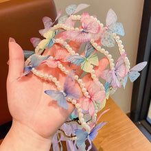 Load image into Gallery viewer, Imitation Pearl Butterfly Ribbon Headband Versatile Temperamental Hair Hoop Headwear Hair Styling Accessories for Children