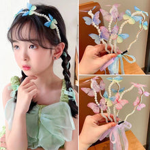 Load image into Gallery viewer, Imitation Pearl Butterfly Ribbon Headband Versatile Temperamental Hair Hoop Headwear Hair Styling Accessories for Children