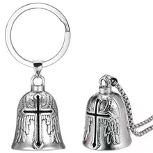 Load image into Gallery viewer, Fashion Cross Guardian Angel Wings Bell Motorcycle Bell Keychain Men's Biker Rider Exorcist Amulet Lucky Jewelry Accessory Gift