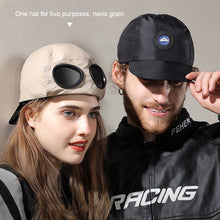 Load image into Gallery viewer, Outdoor Sports Cycling Light Warm Down Motorcycle Cap Windproof Warm Peaked Cap With Reversible Sunglasses