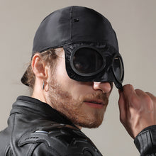 Load image into Gallery viewer, Outdoor Sports Cycling Light Warm Down Motorcycle Cap Windproof Warm Peaked Cap With Reversible Sunglasses