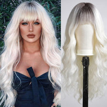 Load image into Gallery viewer, Wave Ombre Black White Cosplay Wigs Heat Resistant Synthetic Wigs Middle Part Natural Lolita Wigs for Women