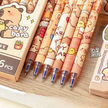 Load image into Gallery viewer, 6Pcs Cute Capybara Gel Pens Kawaii Pen Set Quickly-Drying Blue Erasable Pens Office School Supplies Kawaii Aesthetic Stationery