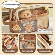 Load image into Gallery viewer, Cute Capybara Pencil Case School Supplies Clear Aesthetic Pencil Pouch Cute Capybara Pins and Plush Stickers and Memo Pad