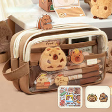 Load image into Gallery viewer, Cute Capybara Pencil Case School Supplies Clear Aesthetic Pencil Pouch Cute Capybara Pins and Plush Stickers and Memo Pad