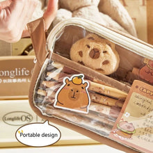 Load image into Gallery viewer, Cute Capybara Pencil Case School Supplies Clear Aesthetic Pencil Pouch Cute Capybara Pins and Plush Stickers and Memo Pad