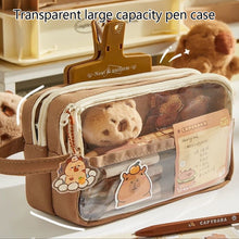 Load image into Gallery viewer, Cute Capybara Pencil Case School Supplies Clear Aesthetic Pencil Pouch Cute Capybara Pins and Plush Stickers and Memo Pad