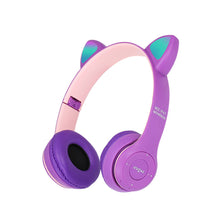 Load image into Gallery viewer, P47M Wireless Headphone Flash Light Cute Cat Ears Fone with Mic Control LED Stereo Music Helmet Phone Bluetooth Headset Gift