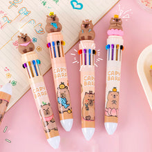 Load image into Gallery viewer, 10 Colors in 1 Ballpoint Pen Capybara 0.5mm Colorful Ink Gel Pens Silicone Kawaii Pens School Office Supplies Stationery