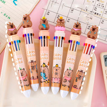 Load image into Gallery viewer, 10 Colors in 1 Ballpoint Pen Capybara 0.5mm Colorful Ink Gel Pens Silicone Kawaii Pens School Office Supplies Stationery