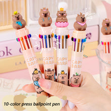 Load image into Gallery viewer, 10 Colors in 1 Ballpoint Pen Capybara 0.5mm Colorful Ink Gel Pens Silicone Kawaii Pens School Office Supplies Stationery