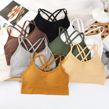 Load image into Gallery viewer, Women Solid Color Elastic Suspender Vest Sexy Navel Crop Tops Cross Back Bra Pad Integrated Vest Summer Slim-fit Short Vest