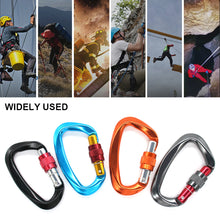 Load image into Gallery viewer, 25kN Professional Rock Climbing D-Shape Carabiner Buckle Safety Screw Lock Spring-Loaded Gate Aluminum Outdoor Mountaineering Kits