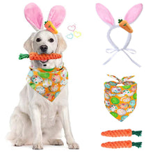 Load image into Gallery viewer, 4PCS Dog Easter Costumes Adorable Bunny Ears Headband Cute Dog Bandana Funny Carrot Shape Rope Teeth Cleaning Dog Chew Toys
