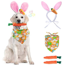 Load image into Gallery viewer, 4PCS Dog Easter Costumes Adorable Bunny Ears Headband Cute Dog Bandana Funny Carrot Shape Rope Teeth Cleaning Dog Chew Toys