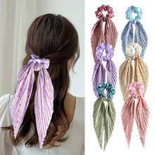 Load image into Gallery viewer, Handmade Creased Floral Ribbon Headband European American Cross-border Large Intestine Loop Tied Ponytail Headband Fashionable Hair Accessory