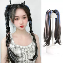 Load image into Gallery viewer, Wig, Ponytail Female Sweet Cool Highlights Colorful Fake Ponytail Internet Celebrity Natural Simulation Hair Fake Braid Headwear