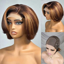 Load image into Gallery viewer, 4/27 Highlight 4x4 Body Wave Glueless Closure 100%Human Hair Frontal Wigs Ombre Brown Mix Blonde Water Wave C Part Short Bob Wig