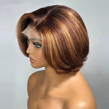 Load image into Gallery viewer, 4/27 Highlight 4x4 Body Wave Glueless Closure 100%Human Hair Frontal Wigs Ombre Brown Mix Blonde Water Wave C Part Short Bob Wig