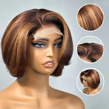 Load image into Gallery viewer, 4/27 Highlight 4x4 Body Wave Glueless Closure 100%Human Hair Frontal Wigs Ombre Brown Mix Blonde Water Wave C Part Short Bob Wig